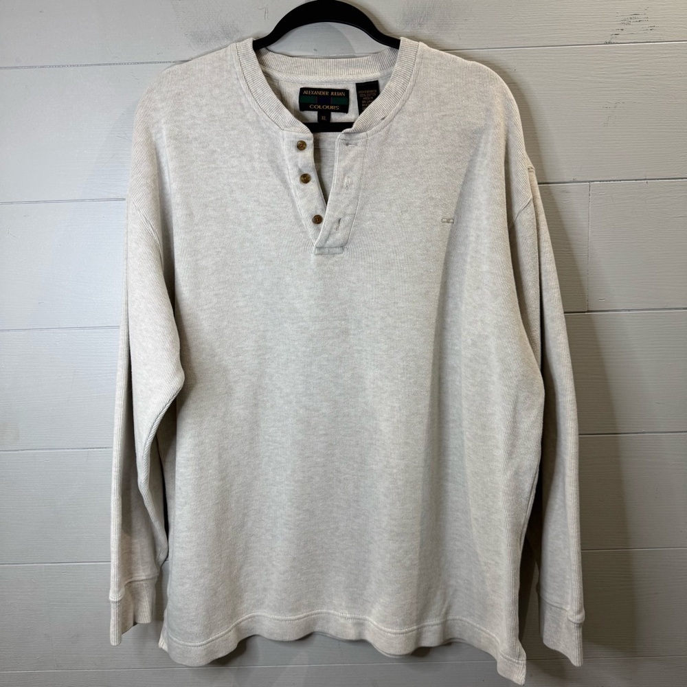 Alexander Julian Colours Men's Ivory Cotton Long Sleeve Henley Sweater Size XL